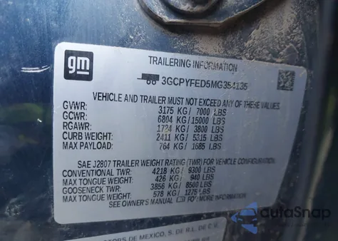 2021 Chevrolet Silverado 1500 4Wd Short Bed Lt Trail Boss from USA, damaged, VIN 3GCPYFED5MG354135